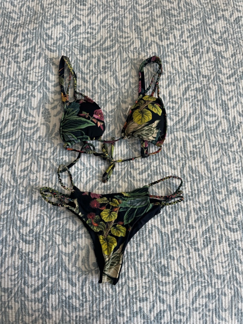 San Lorenzo Black Tropical Floral Tie Bikini